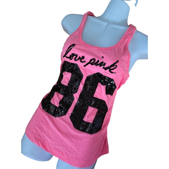 PINK Victoria's Secret Tops - Y2K 2000s Victorias Secret PINK Sequin Racerback‎ Tank Top Pink Black